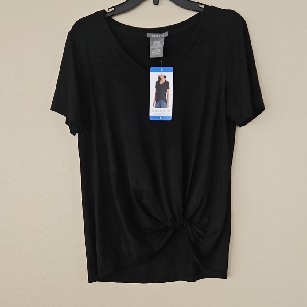 Matty‎ M Black Twist-Front V-Neck Women's Top